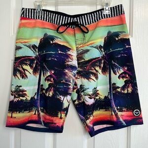 Roxy mens swim trunks board shorts medium neon palm trees